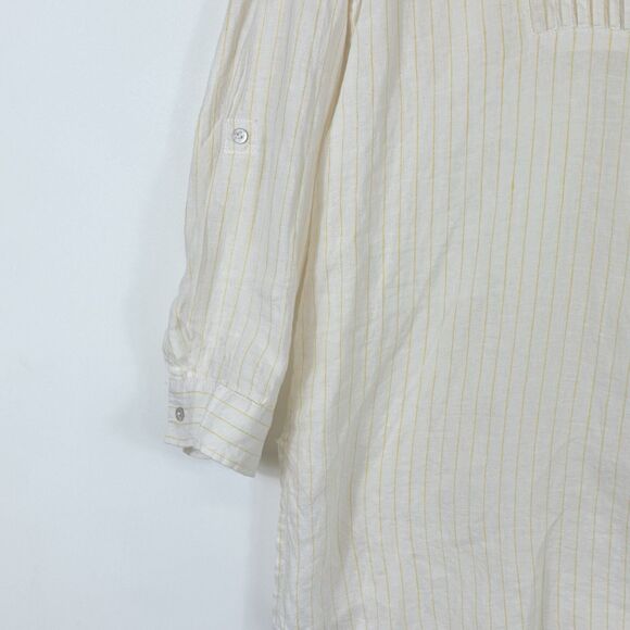 NEW Cynthia Rowley Womens Medium Yellow White Stripe Linen Pleated Shirt‎ Top - Picture 4 of 8